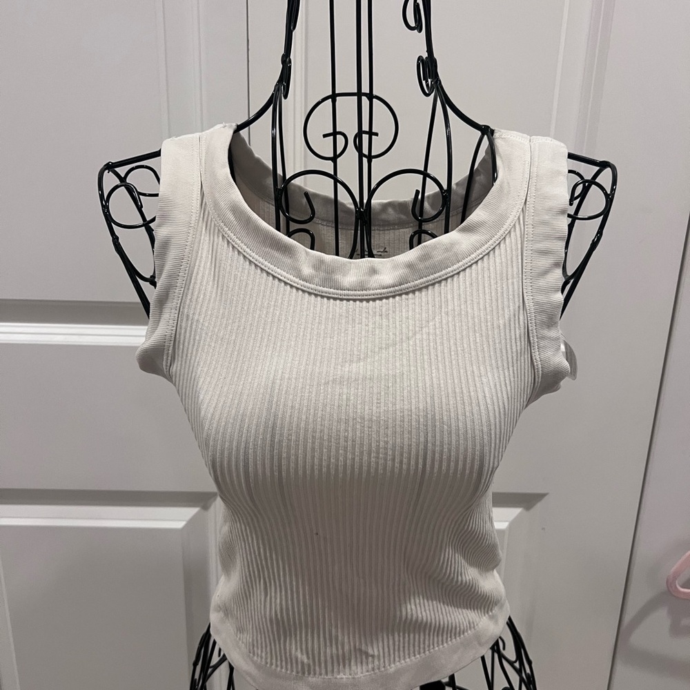 Out from Under White ribbed cropped tank top.